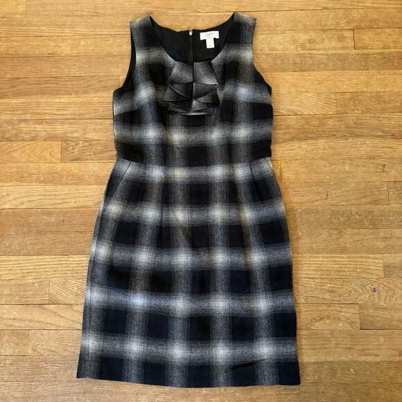 Loft black gray wool blend sleeveless pleated mini dress size 8 petite b25 - Picture 1 of 5